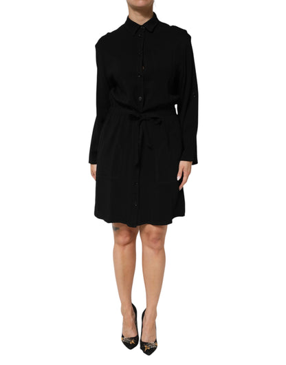 Emporio Armani Black Viscose Blend Shirt Style Belted Dress - from Emporio Armani