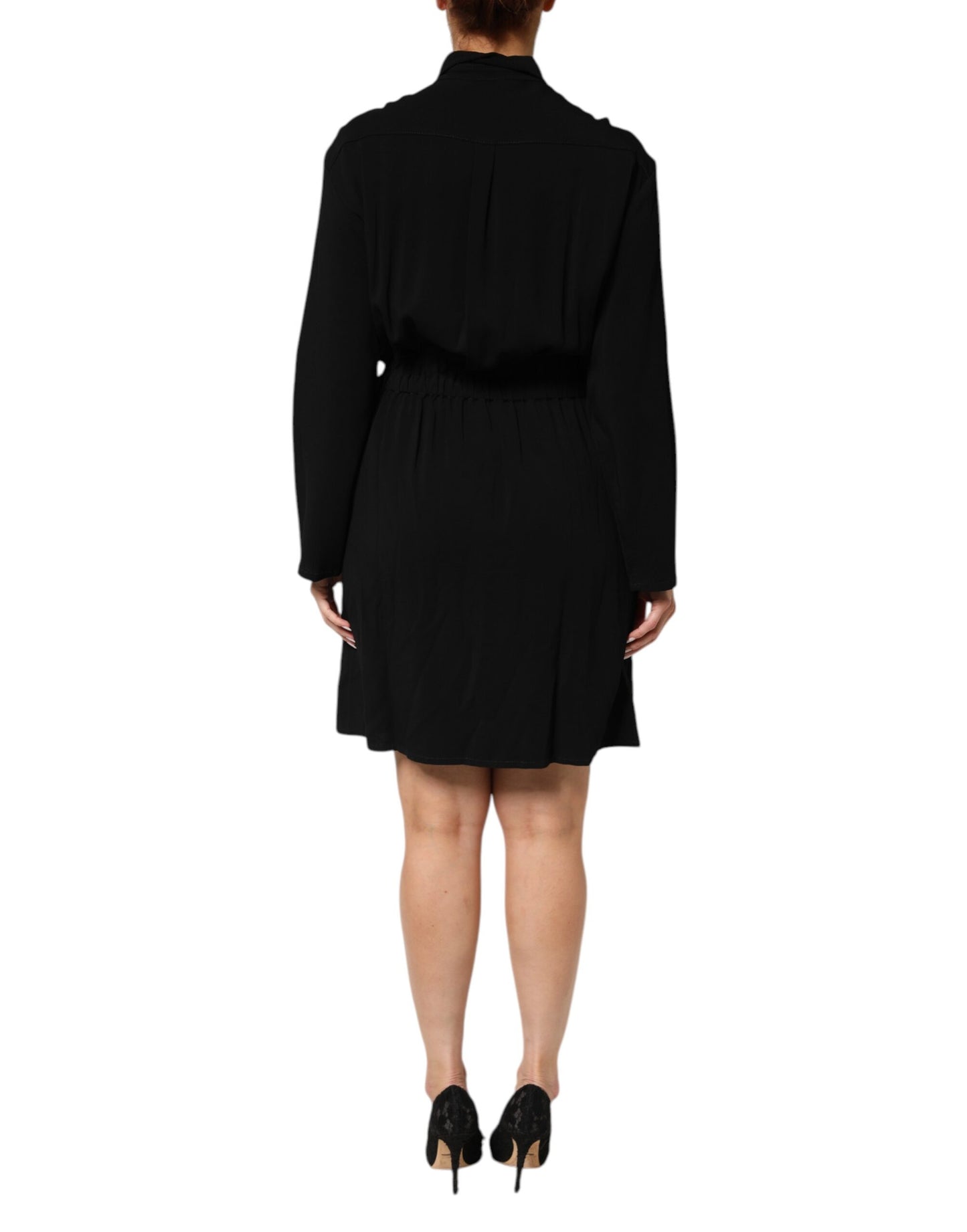 Emporio Armani Black Viscose Blend Shirt Style Belted Dress - from Emporio Armani