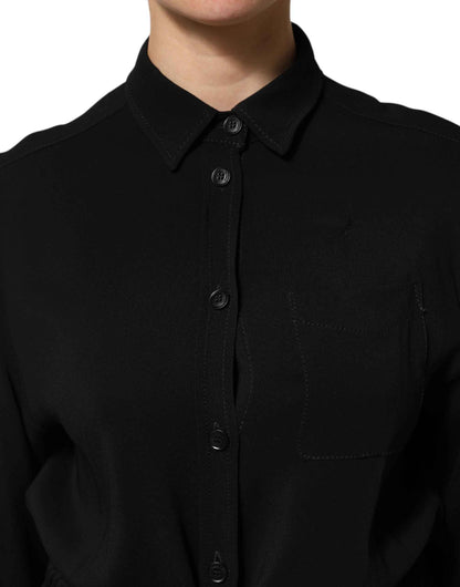 Emporio Armani Black Viscose Blend Shirt Style Belted Dress by Emporio Armani