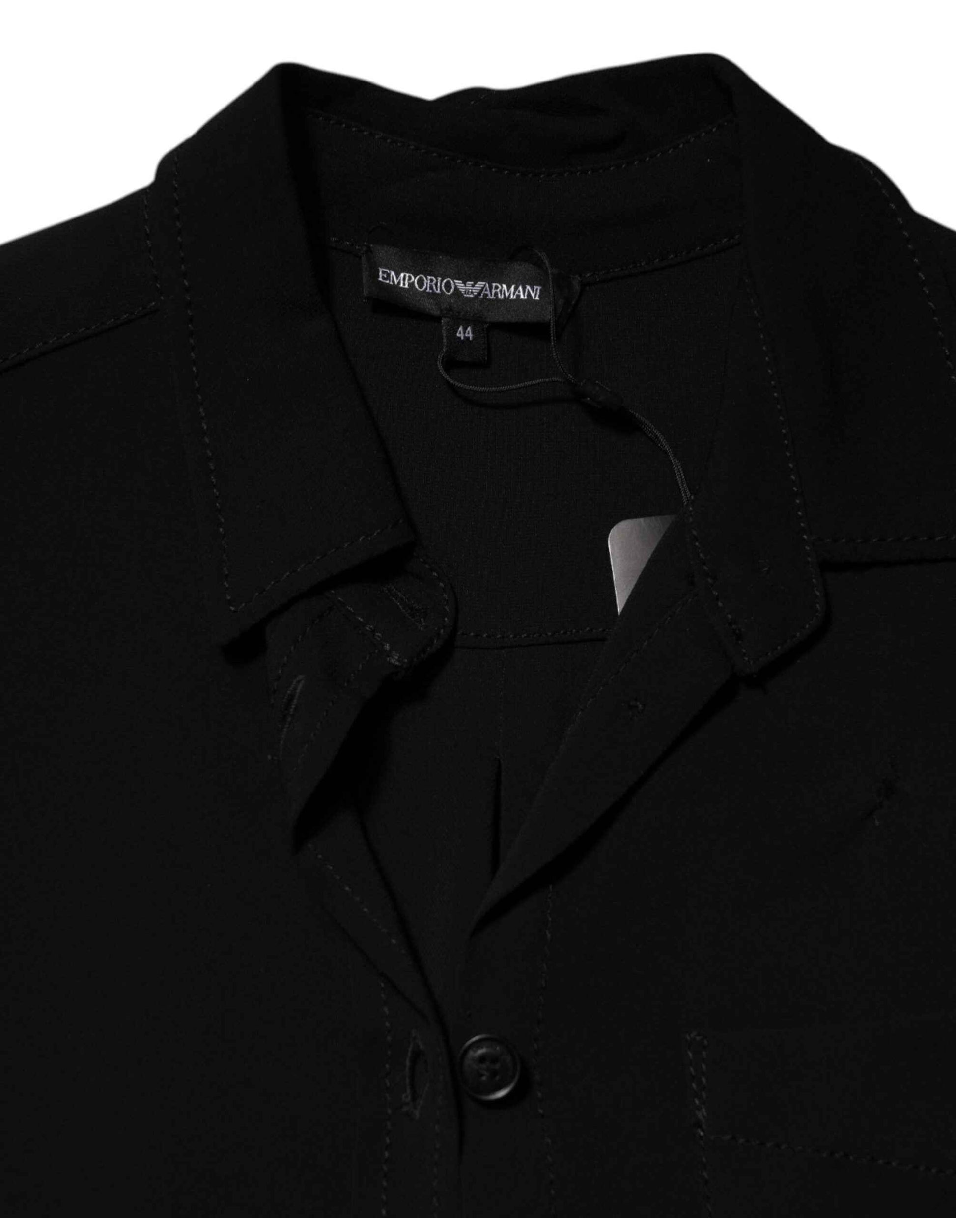 Emporio Armani Black Viscose Blend Shirt Style Belted Dress by Emporio Armani