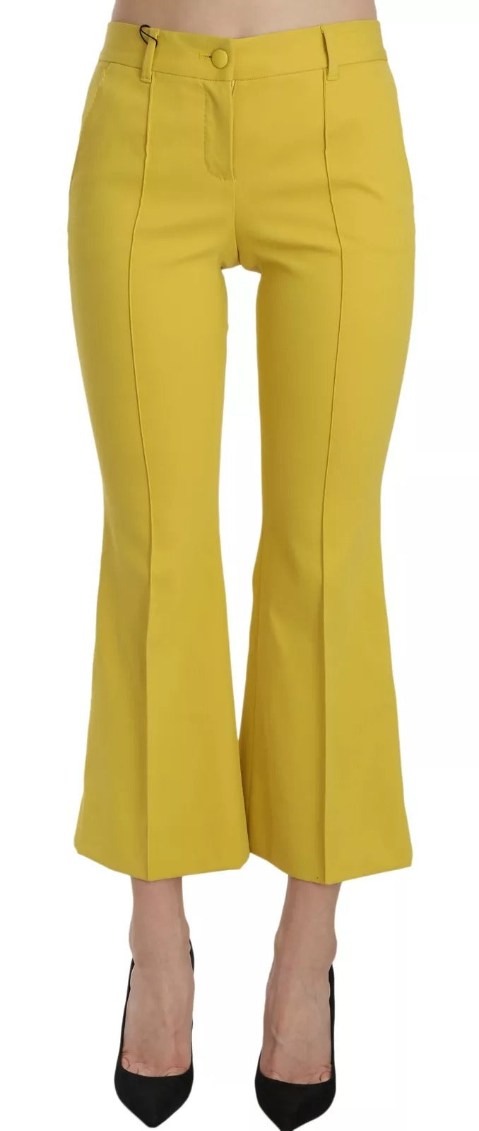 Dolce & Gabbana Yellow Flared Bootcut Capri Cotton Pants by Dolce & Gabbana