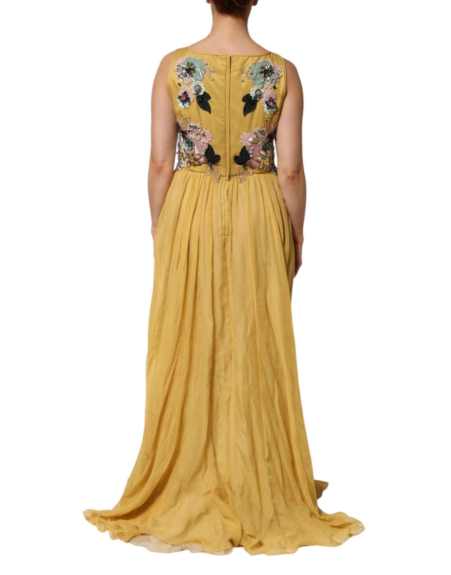 Dolce & Gabbana Yellow Silk Floral Embroidered Maxi Dress by Dolce & Gabbana