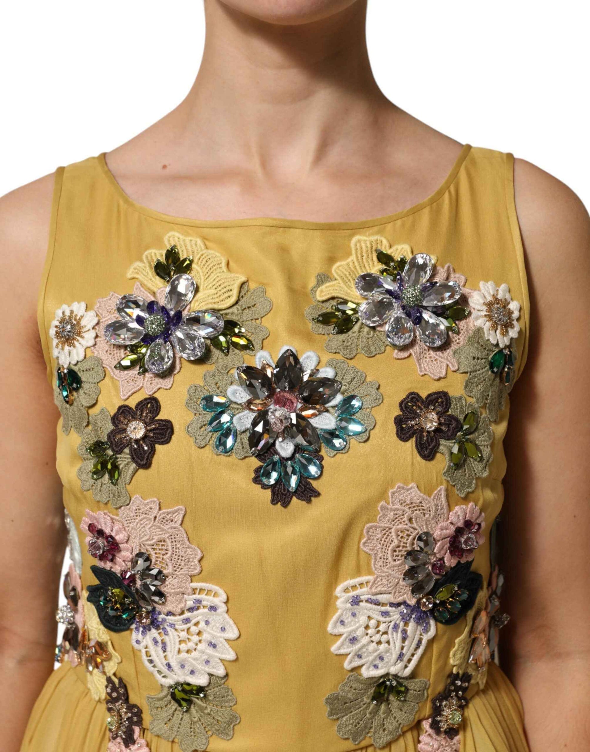 Dolce & Gabbana Yellow Silk Floral Embroidered Maxi Dress by Dolce & Gabbana