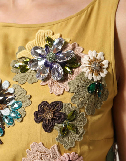 Dolce & Gabbana Yellow Silk Floral Embroidered Maxi Dress by Dolce & Gabbana