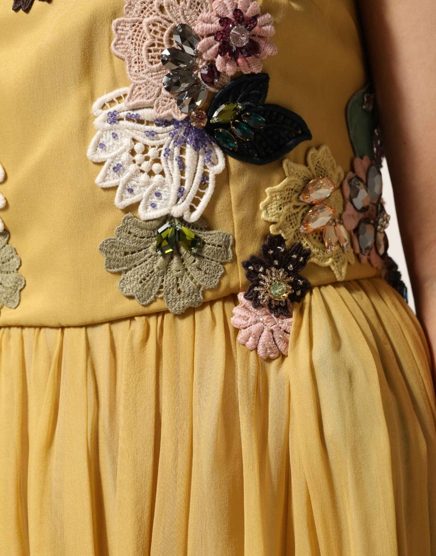 Dolce & Gabbana Yellow Silk Floral Embroidered Maxi Dress by Dolce & Gabbana