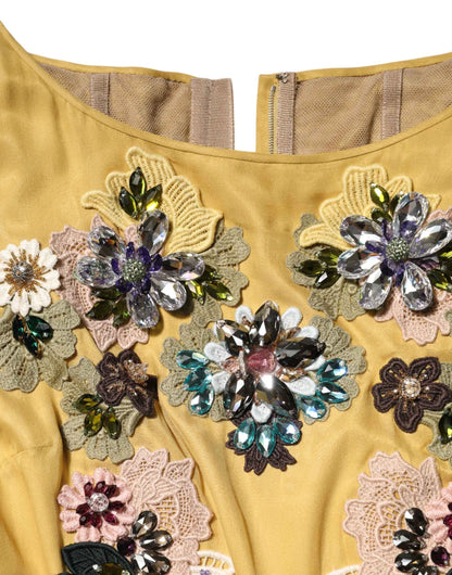 Dolce & Gabbana Yellow Silk Floral Embroidered Maxi Dress by Dolce & Gabbana