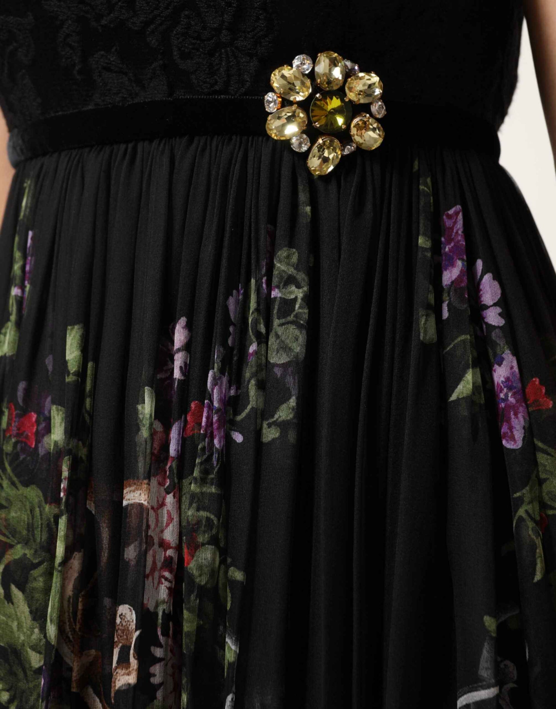Dolce & Gabbana Black Floral Key Print Crystal Strapless Dress by Dolce & Gabbana