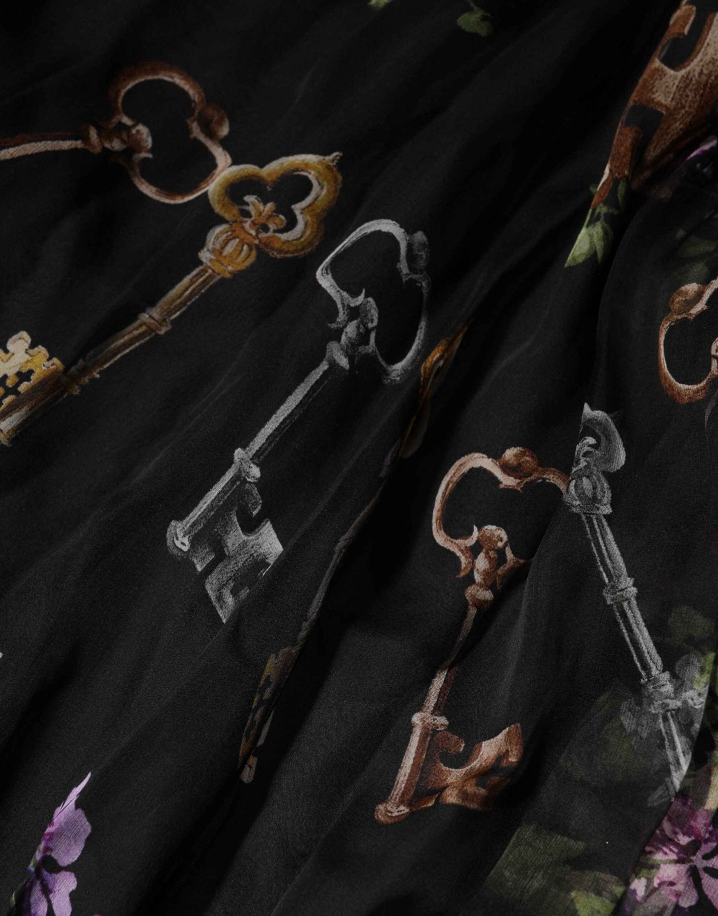 Dolce & Gabbana Black Floral Key Print Crystal Strapless Dress by Dolce & Gabbana