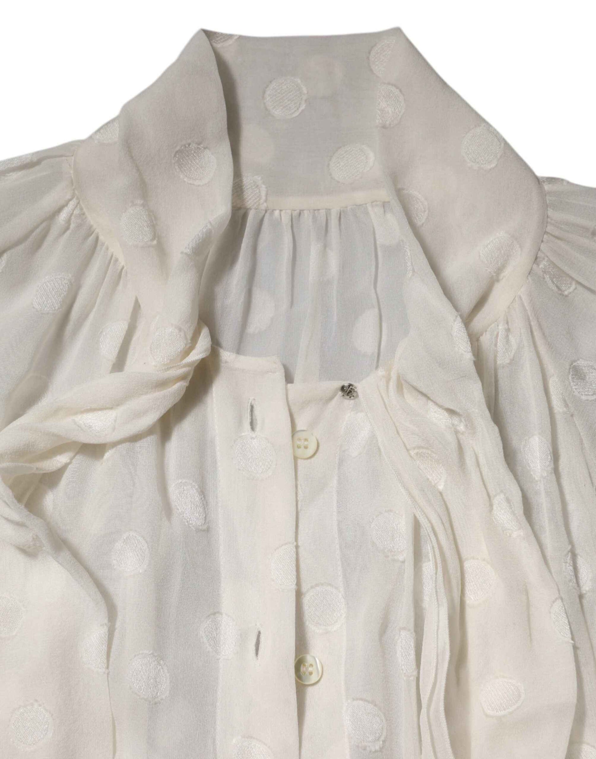 Dolce & Gabbana White Polka Sheer Silk Bow Tie Shirt Blouse Top by Dolce & Gabbana