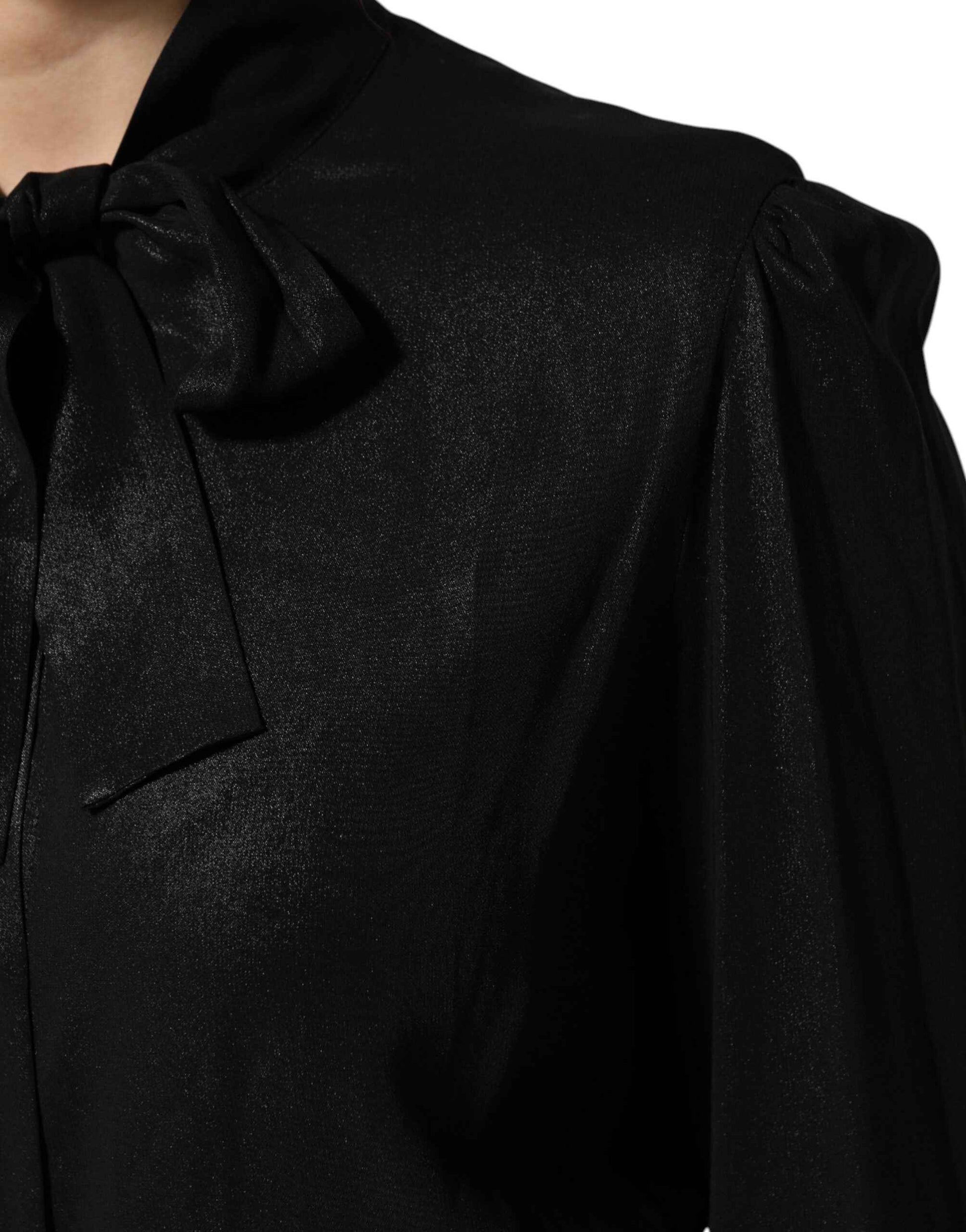 Dolce & Gabbana Black Viscose Long Sleeve Tie Neck Blouse Top by Dolce & Gabbana