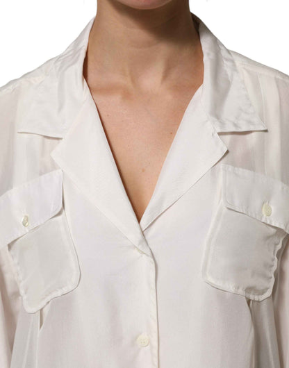 Dolce & Gabbana White Silk Collared 3/4 Sleeves Blouse Top by Dolce & Gabbana