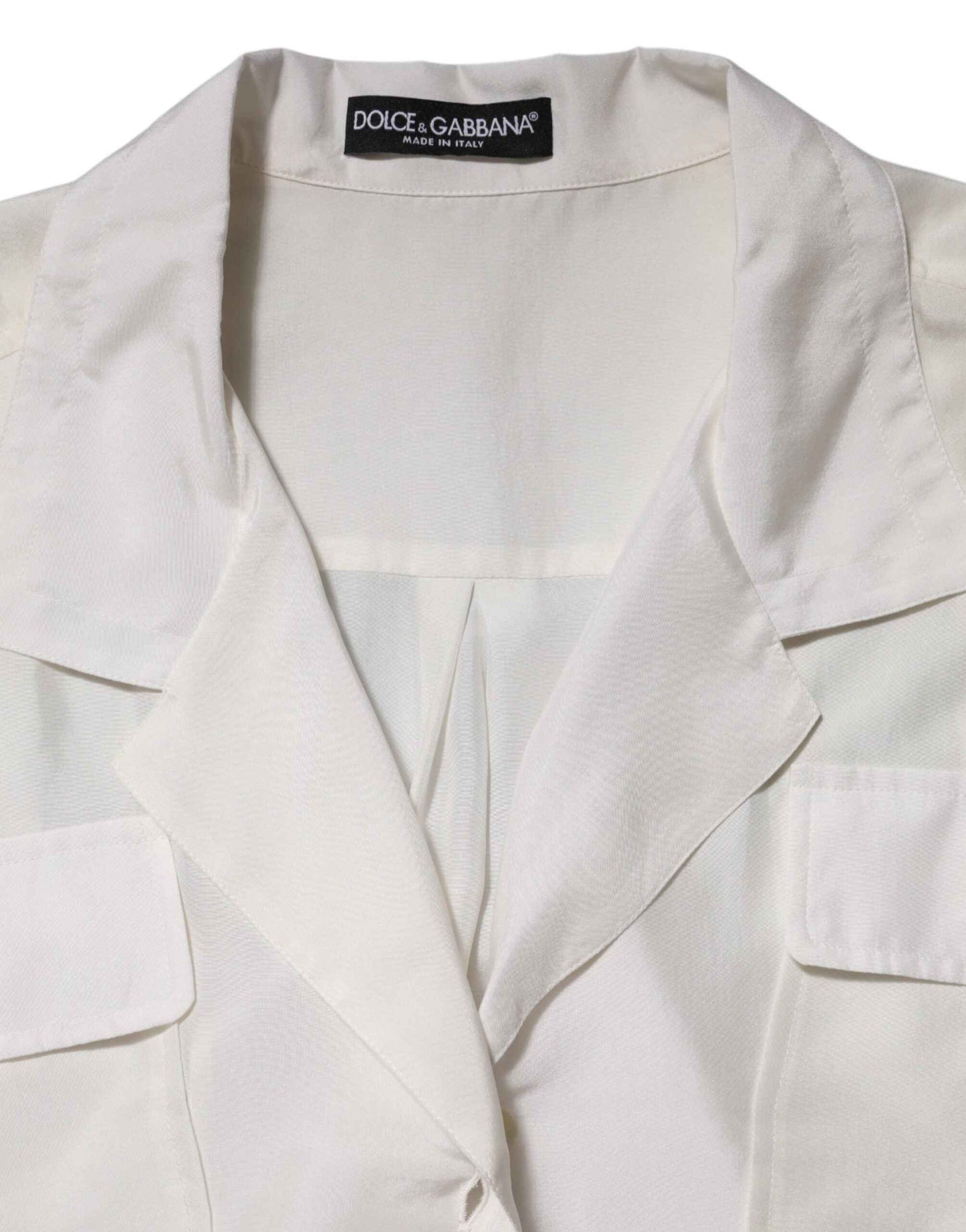 Dolce & Gabbana White Silk Collared 3/4 Sleeves Blouse Top by Dolce & Gabbana
