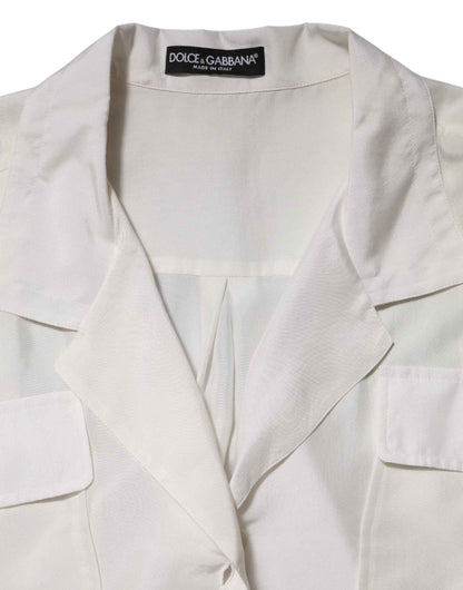 Dolce & Gabbana White Silk Collared 3/4 Sleeves Blouse Top by Dolce & Gabbana
