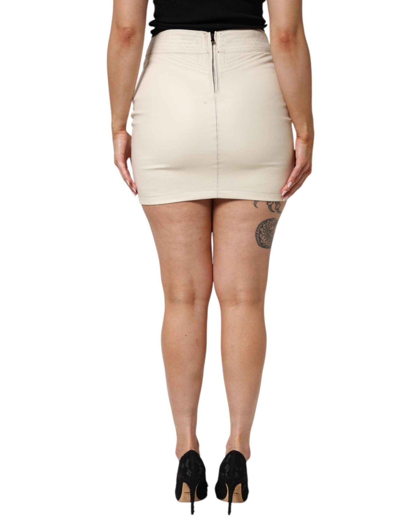 Guess Beige Faux Leather Quilted Mini High Waist Women Skirt by Guess