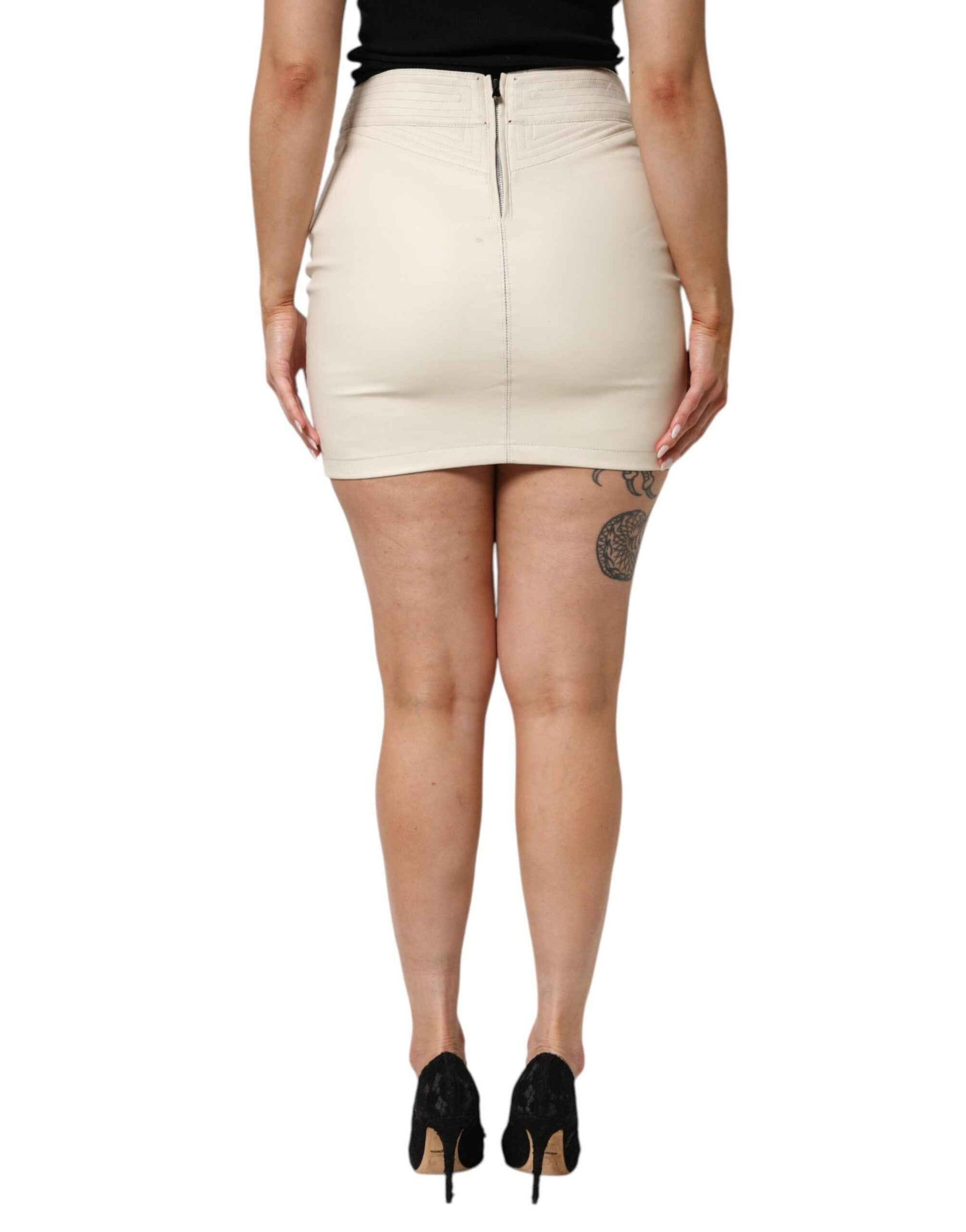 Guess Beige Faux Leather Quilted Mini High Waist Women Skirt by Guess
