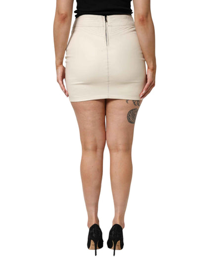 Guess Beige Faux Leather Quilted Mini High Waist Women Skirt by Guess