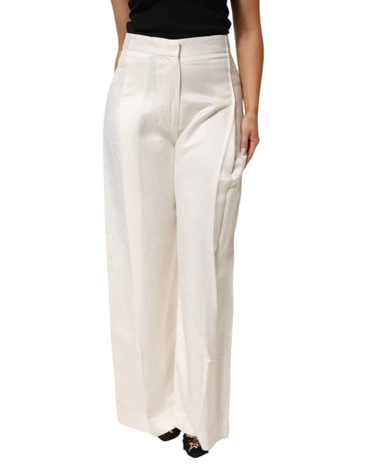 Brian Dales White Viscose Linen Wide Leg Palazzo Womens Pants by Brian Dales