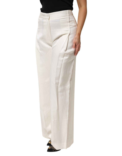 Brian Dales White Viscose Linen Wide Leg Palazzo Womens Pants by Brian Dales