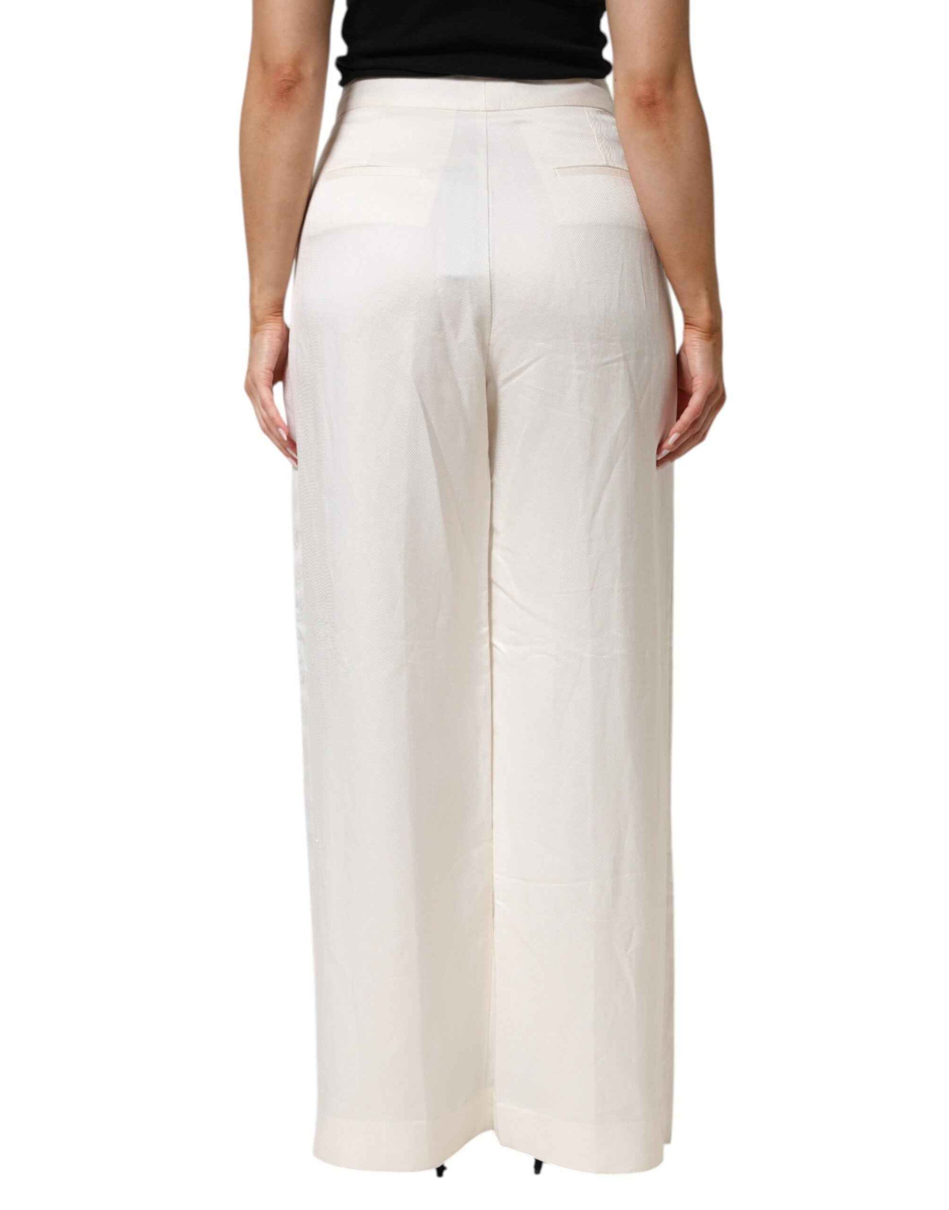 Brian Dales White Viscose Linen Wide Leg Palazzo Womens Pants by Brian Dales