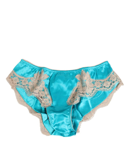 Dolce & Gabbana Blue Silk Satin Lace Trim New Slip Underwear by Dolce & Gabbana