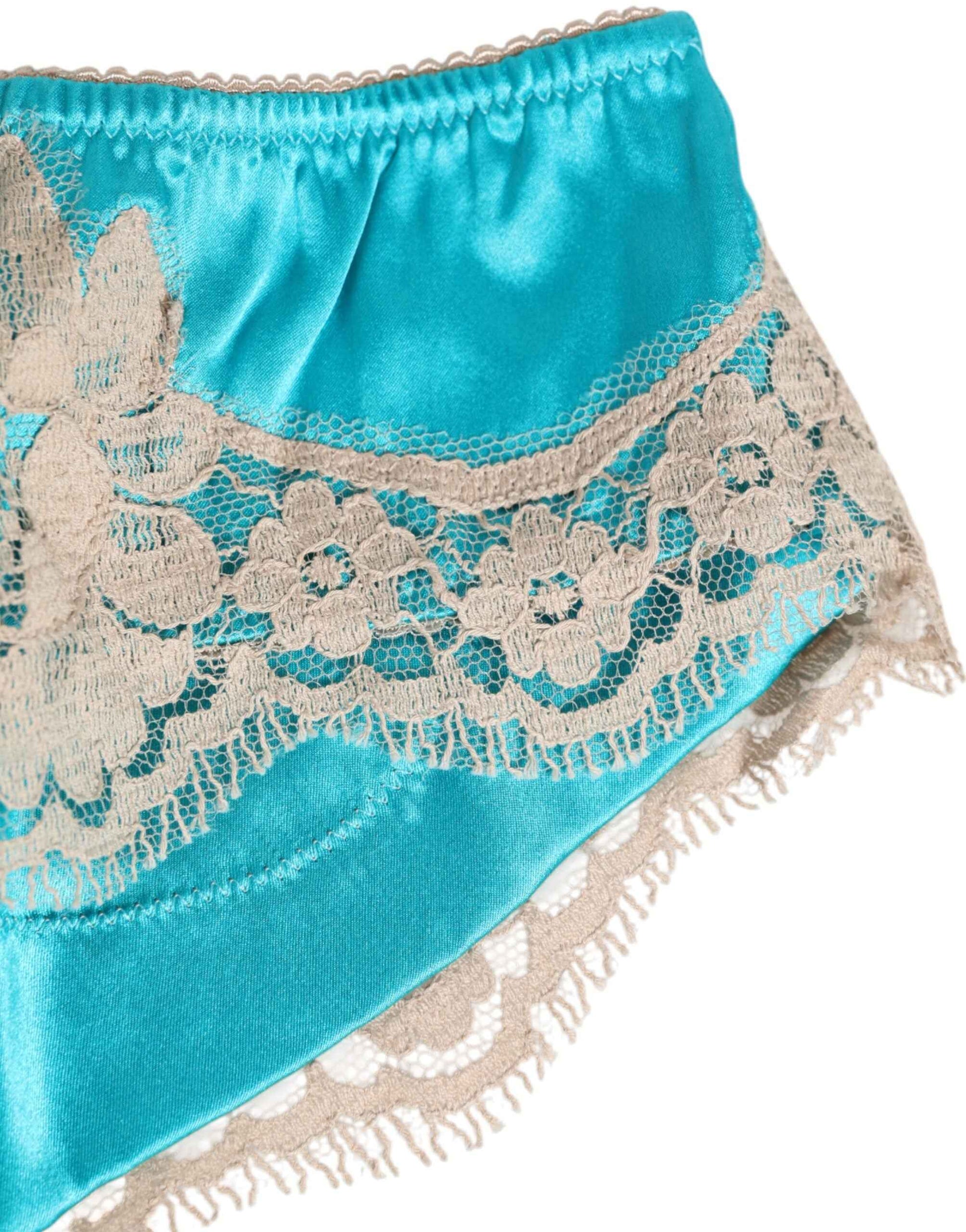 Dolce & Gabbana Blue Silk Satin Lace Trim New Slip Underwear by Dolce & Gabbana