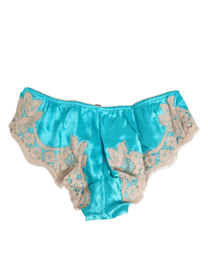 Dolce & Gabbana Blue Silk Satin Lace Trim New Slip Underwear by Dolce & Gabbana