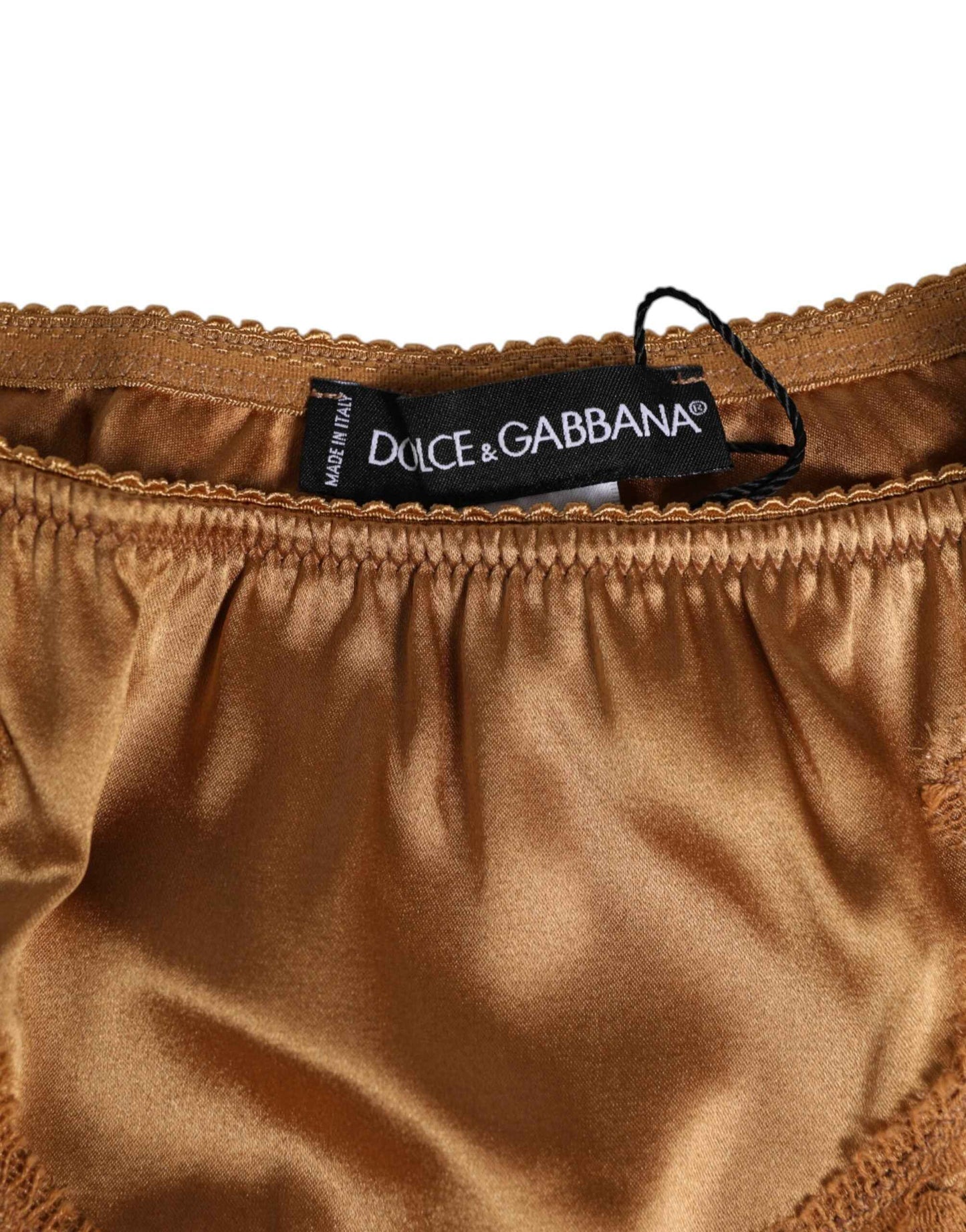 Dolce & Gabbana Brown Lace Silk Satin Slip Panties Underwear by Dolce & Gabbana