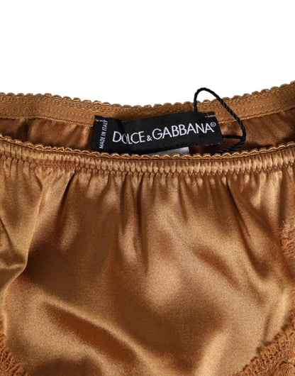 Dolce & Gabbana Brown Lace Silk Satin Slip Panties Underwear by Dolce & Gabbana