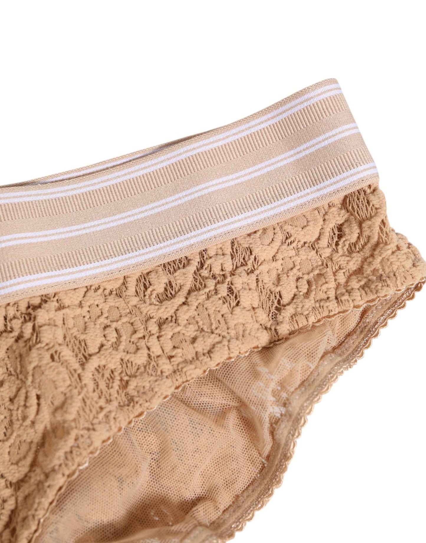 Dolce & Gabbana Beige Lace Brasiliano Briefs Logo Waistband Underwear by Dolce & Gabbana
