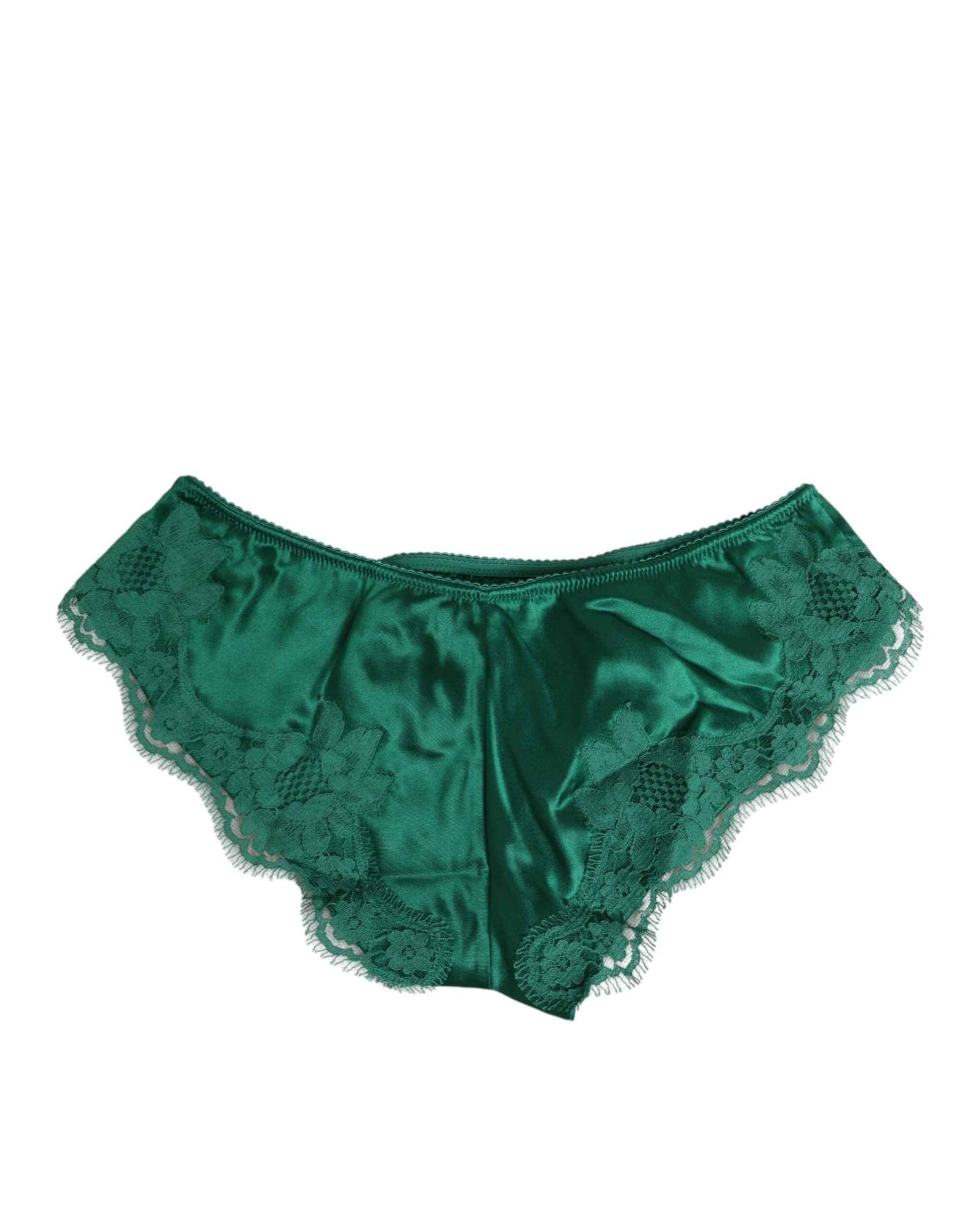 Dolce & Gabbana Green Satin Lace Briefs Women Underwear by Dolce & Gabbana