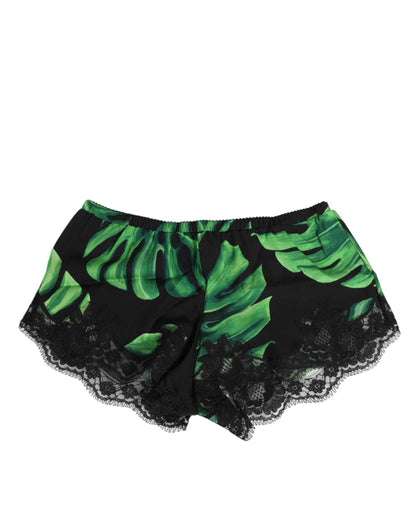 Dolce & Gabbana Black Green Tropical Print Lace Underwear by Dolce & Gabbana