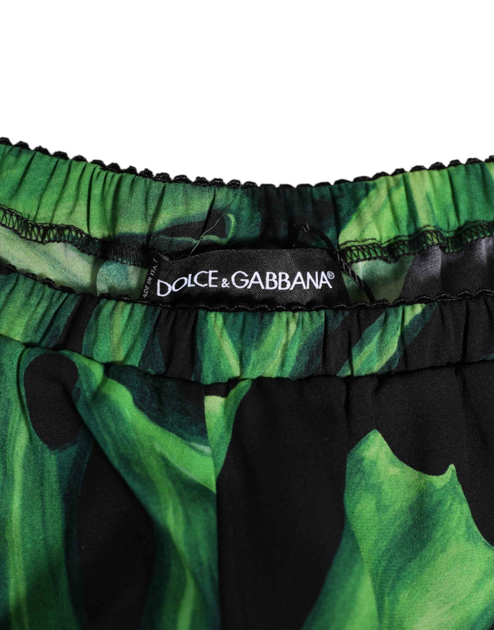 Dolce & Gabbana Black Green Tropical Print Lace Underwear by Dolce & Gabbana