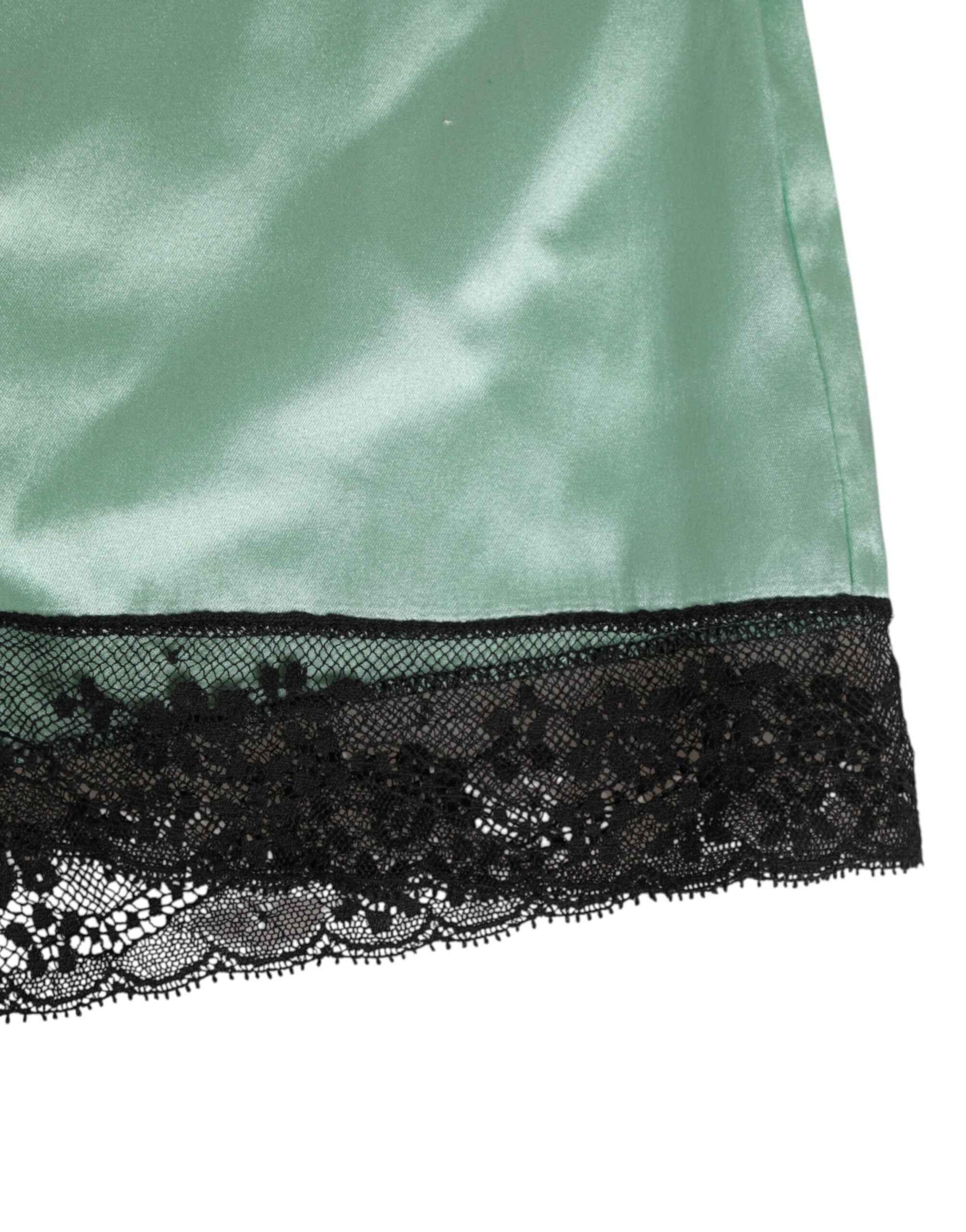 Dolce & Gabbana Water Green Satin Black Lace Trim Underwear by Dolce & Gabbana
