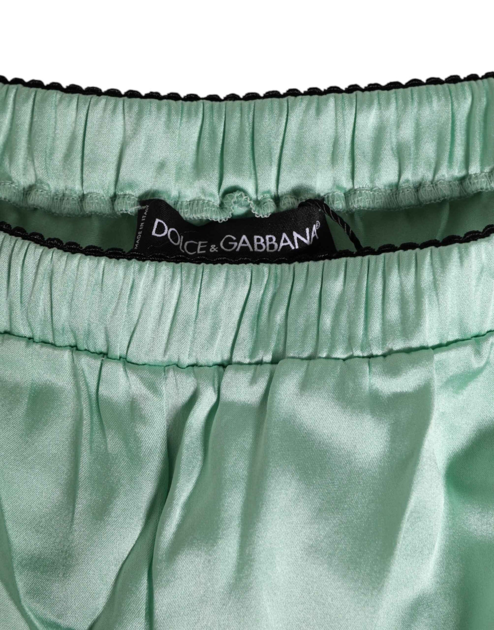 Dolce & Gabbana Water Green Satin Black Lace Trim Underwear by Dolce & Gabbana