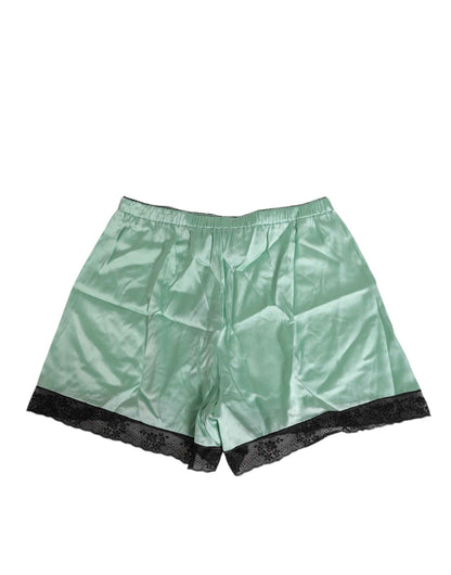 Dolce & Gabbana Water Green Satin Black Lace Trim Underwear by Dolce & Gabbana
