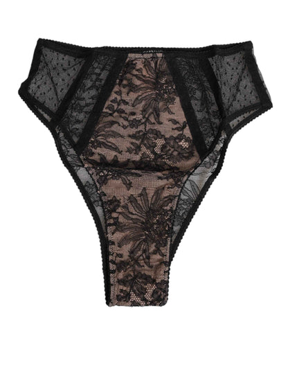 Dolce & Gabbana Black Floral Lace Sheer Mesh High Waist Underwear by Dolce & Gabbana