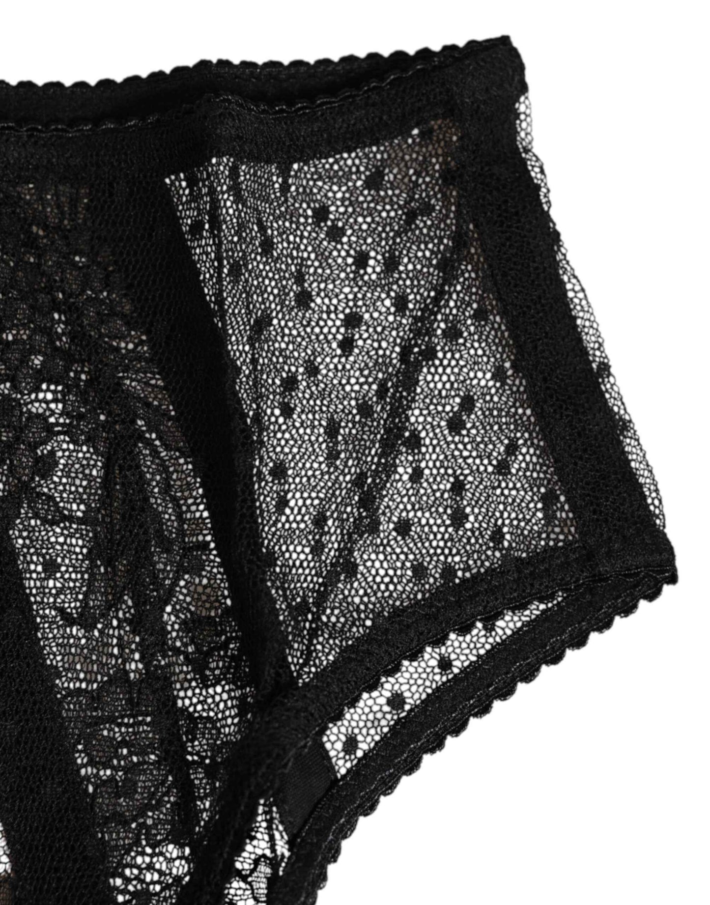 Dolce & Gabbana Black Floral Lace Sheer Mesh High Waist Underwear by Dolce & Gabbana