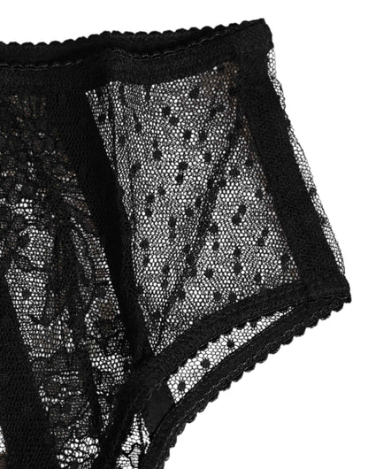 Dolce & Gabbana Black Floral Lace Sheer Mesh High Waist Underwear by Dolce & Gabbana