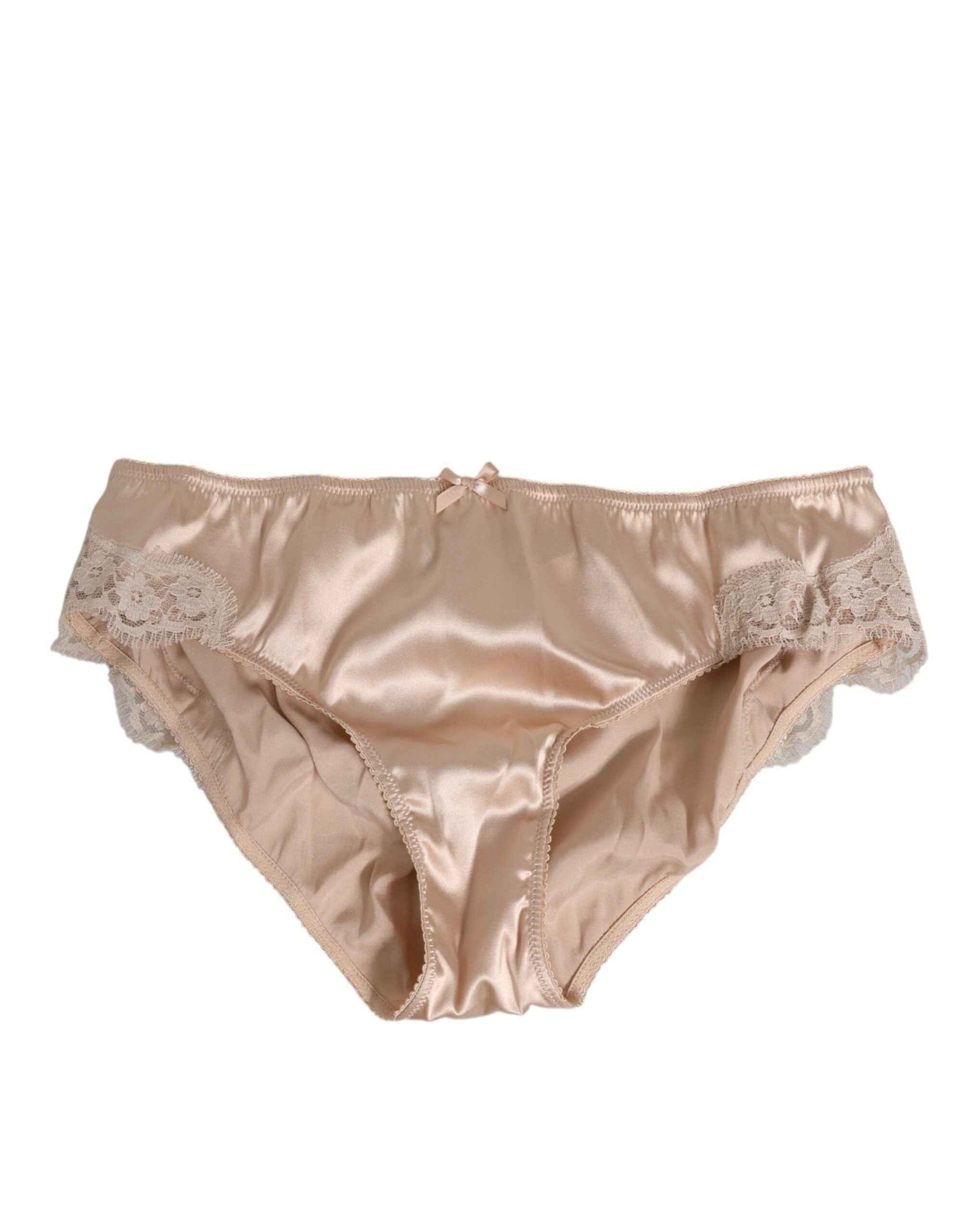 Dolce & Gabbana Rosy Beige Silk Satin Lace Trim Panty Underwear by Dolce & Gabbana