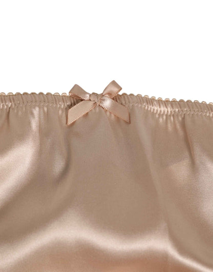 Dolce & Gabbana Rosy Beige Silk Satin Lace Trim Panty Underwear by Dolce & Gabbana