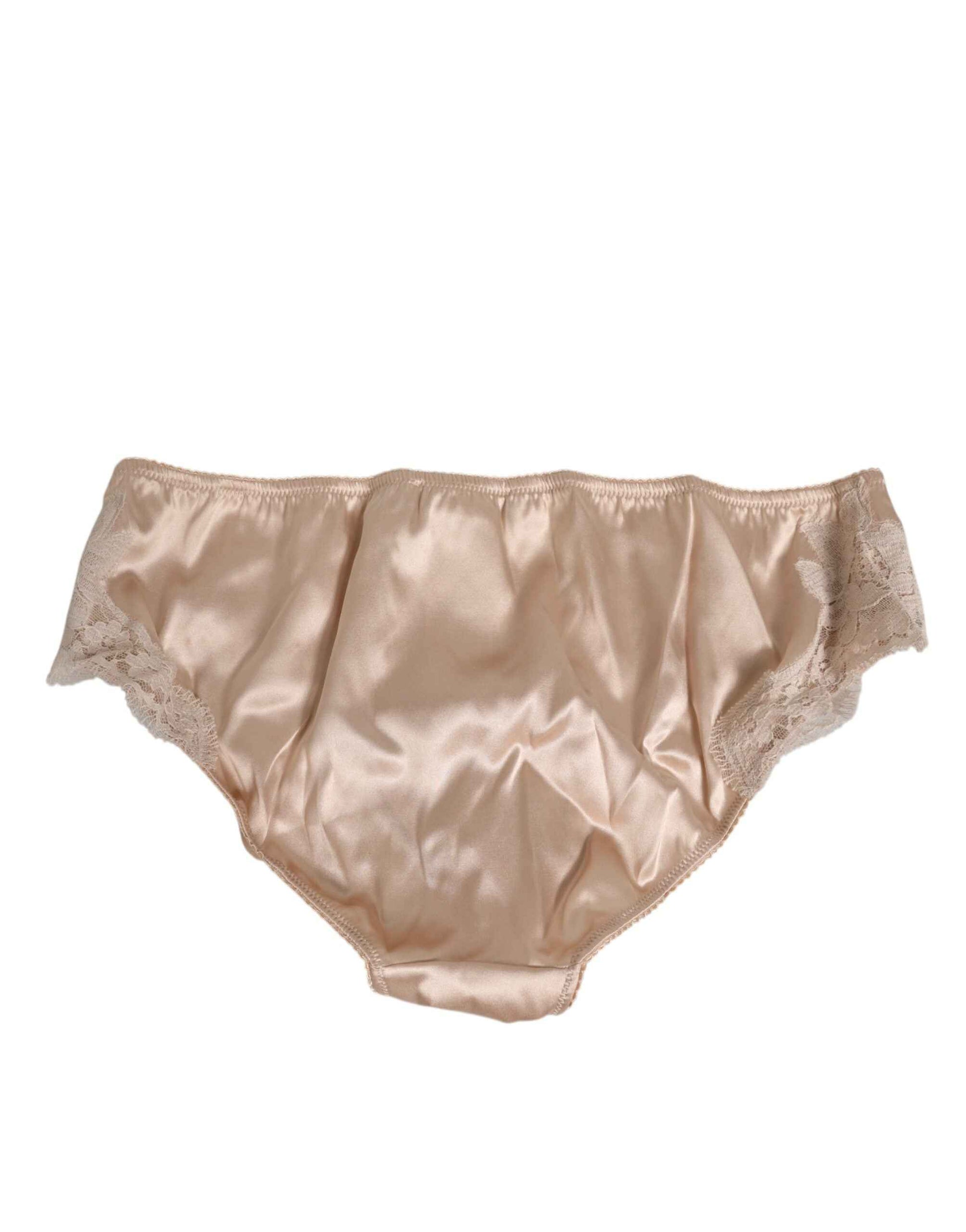 Dolce & Gabbana Rosy Beige Silk Satin Lace Trim Panty Underwear by Dolce & Gabbana