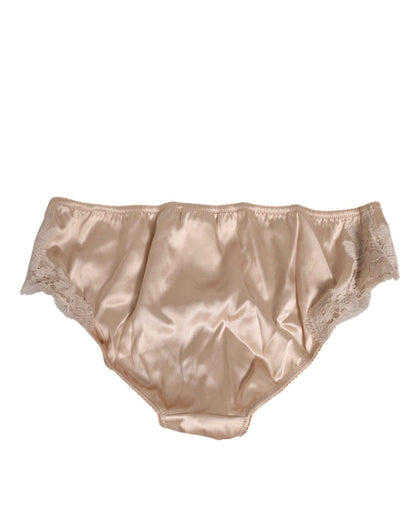 Dolce & Gabbana Rosy Beige Silk Satin Lace Trim Panty Underwear by Dolce & Gabbana