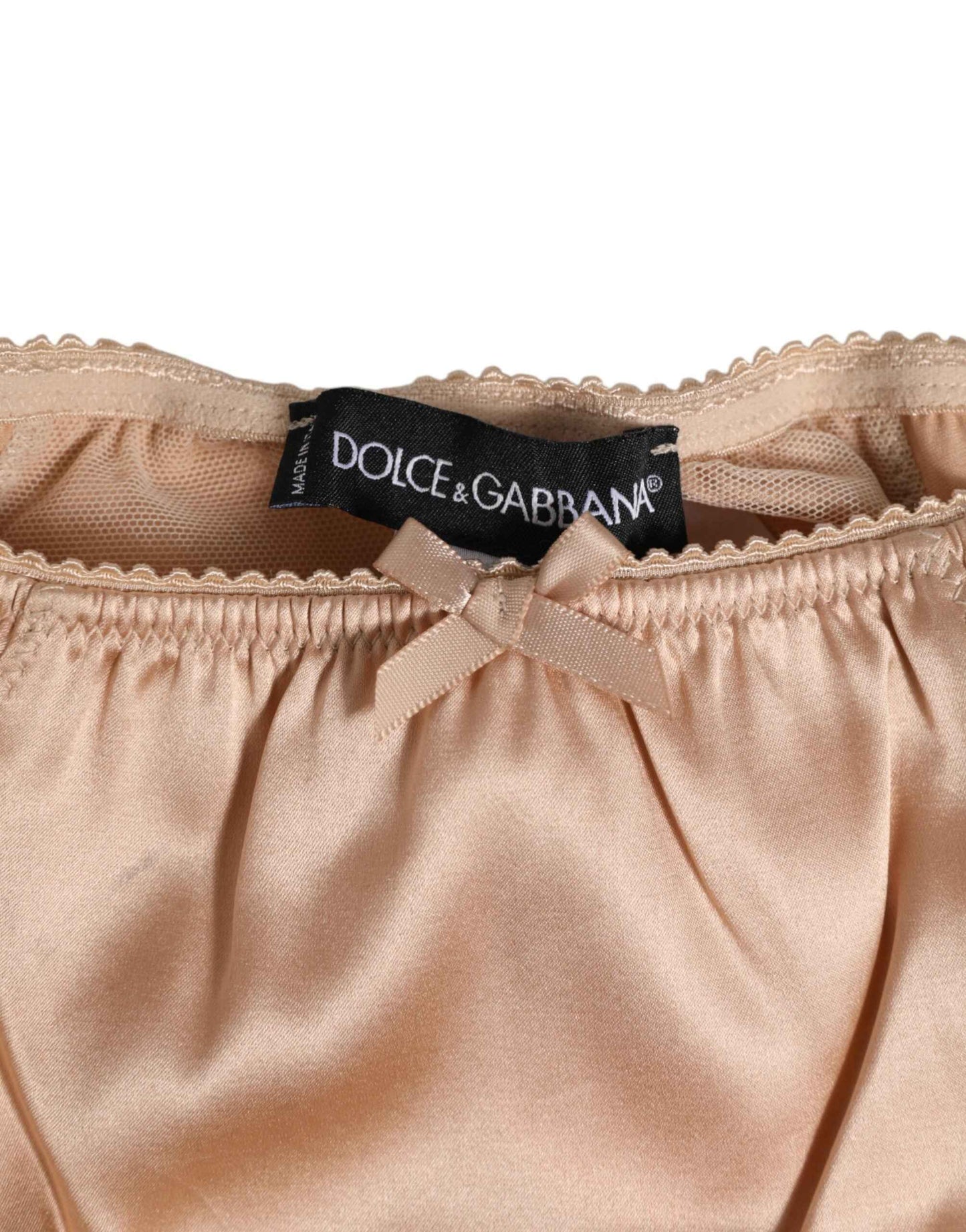 Dolce & Gabbana Nude Beige Silk Satin Bow Lace Trim Underwear by Dolce & Gabbana