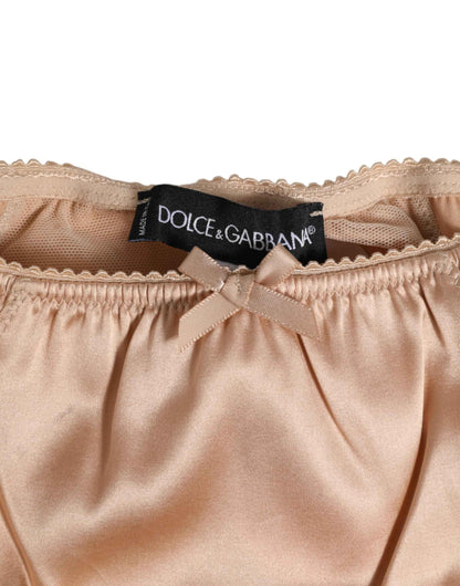 Dolce & Gabbana Nude Beige Silk Satin Bow Lace Trim Underwear by Dolce & Gabbana