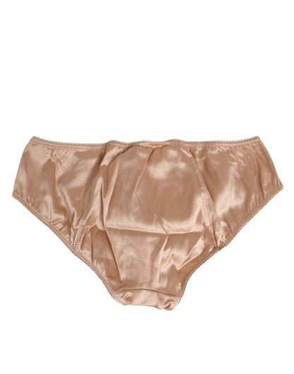 Dolce & Gabbana Nude Beige Silk Satin Bow Lace Trim Underwear by Dolce & Gabbana
