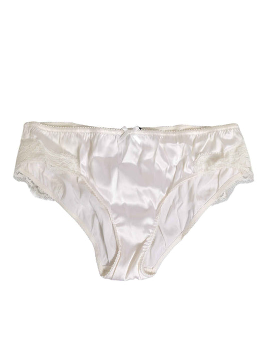 Dolce & Gabbana Ivory White Silk Satin Lace Trim Panty Underwear by Dolce & Gabbana