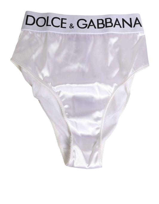 Dolce & Gabbana White Satin High-Waist Brief Logo Women Underwear by Dolce & Gabbana