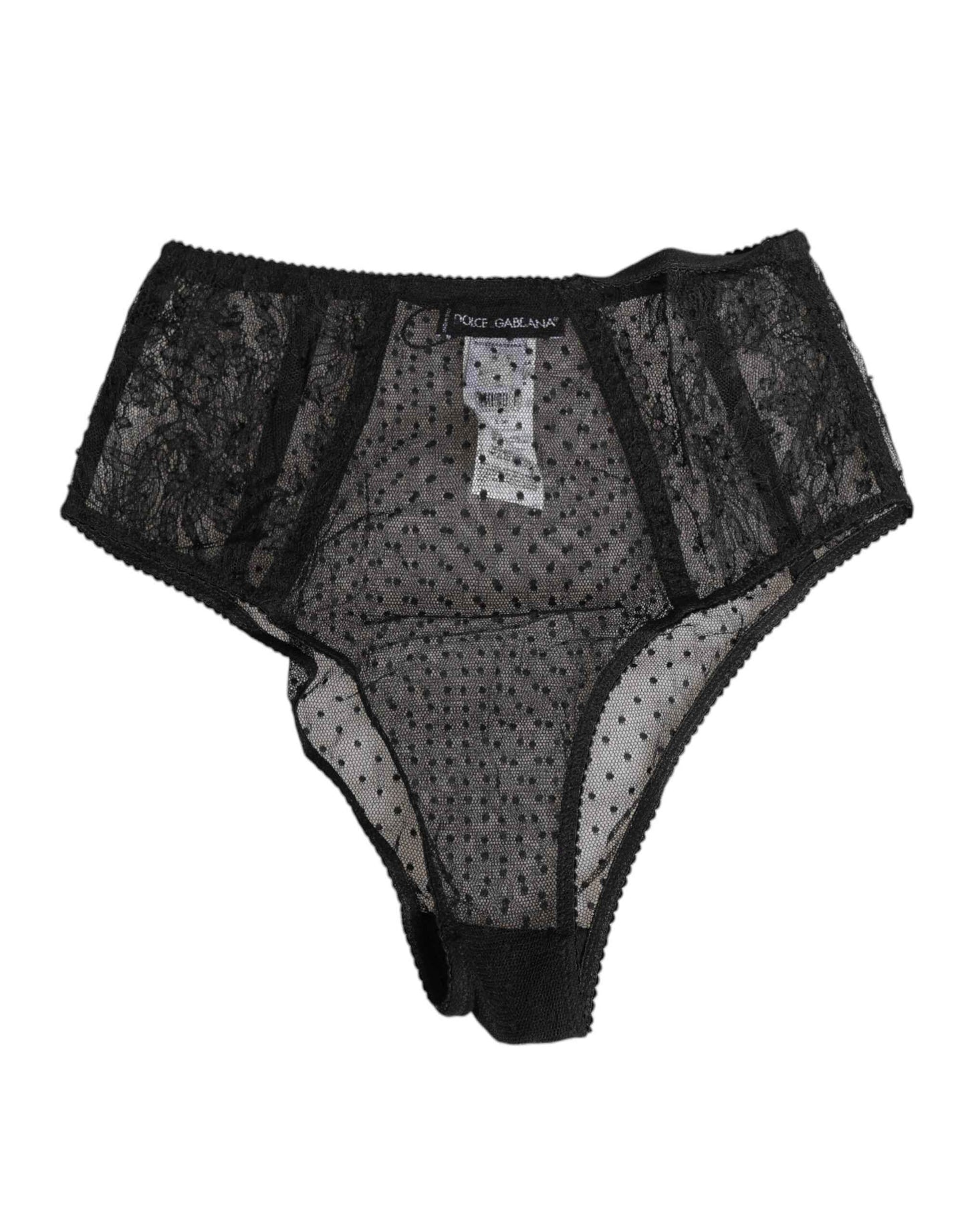 Dolce & Gabbana Black Lace Polka Dot Mesh High Waist Underwear by Dolce & Gabbana