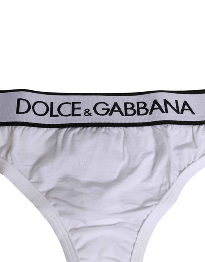 Dolce & Gabbana White Logo Waistband Modal Cotton Thong Underwear by Dolce & Gabbana
