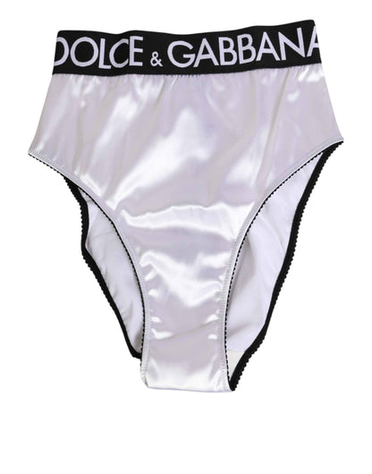 Dolce & Gabbana White Satin High-Waist Black Logo Women Underwear by Dolce & Gabbana